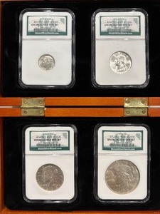 lot 6 image: Binion Cowboy Uncirculated Silver 4 Coin Set
