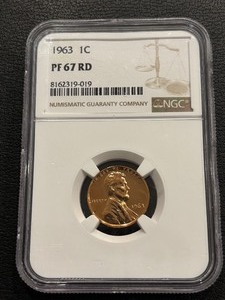 lot 16 image: 1963 Lincoln Cent Proof NGC PF67 Red