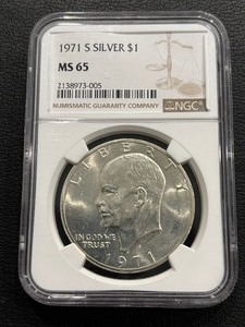 lot 19 image: 1971-S Eisenhower Silver Dollar NGC MS65