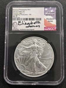 lot 27 image: 2021 Silver Eagle Emergency Production NGC MS70