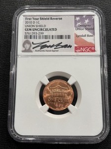 lot 28 image: 2010-D Lincoln Cent First Year Shield Reverse NGC Gem Uncirculated