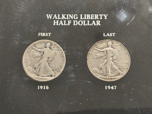 lot 102 image: First and Last Walking Liberty Half Dollars