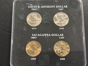 lot 101 image: First and Last Susan B. Anthony and Sacagawea Dollars