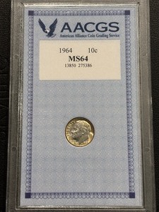 lot 108 image: 1964-D Roosevelt Dime AACGS MS64