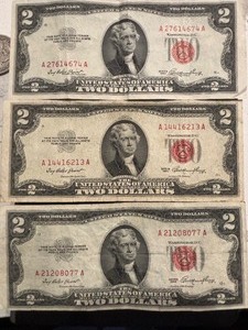 lot 67 image: 1953 Red Seal $2 Dollar Notes