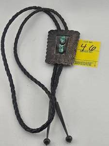 lot 46 image: Bolo Tie - Silver Trapezoid & Turquoise Marked B