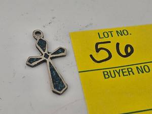lot 56 image: Silver Cross PendantEarring Inlaid Turquoise