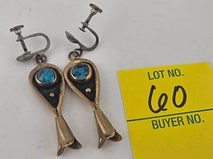 lot 60 image: Navajo Vintage Silver & Turquoise Earrings