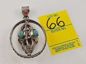 lot 66 image: Vintage Sterling Vajra Pendant