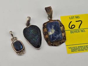 lot 67 image: Three Sterling and Natural Stone Pendants - Sajen