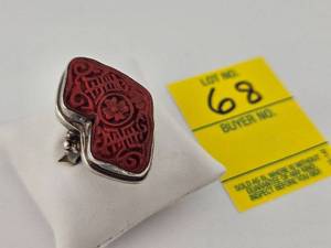 lot 68 image: Vintage Sterling & Cinnabar Ring