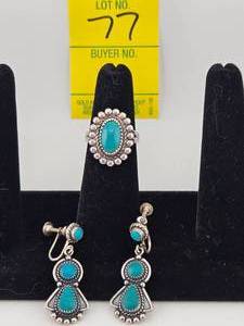 lot 77 image: Navajo Sterling Ring & Earring Set