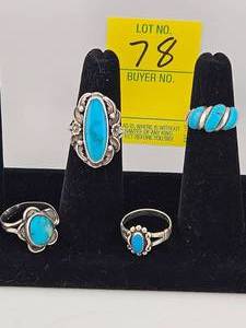 lot 78 image: Navajo - Four Sterling & Turquoise Rings