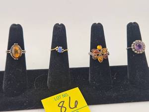 lot 86 image: Four Vintage Sterling and Stone Rings