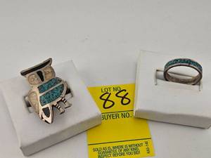 lot 88 image: Two Sterling and Turquoise Inlaid Rings