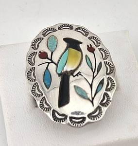 lot 58 image: Zuni Silver & Turquoise Inlaid Ring