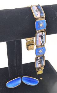 lot 72 image: Mid-Century David Andersen Enameled Bracelet & Earrings
