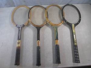 lot 92 image: (H-2) 4 Vintage Wood Wilson Tennis ...