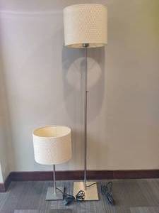 lot 16 image: Basket Weave Shade Table & Adjustable Floor Lamp