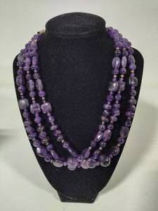 lot 58 image: 925 Jay King DTR Chunky Amethyst Three Strand Necklace wMatching Earrings