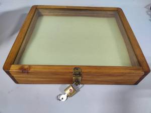 lot 101 image: Glass Top Wood JewelryStorage Box wLock