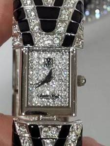 lot 80 image: Victoria Wieck Rhinestone Zebra Striped Clamp BraceletWatch