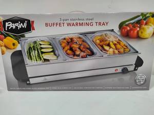 lot 44 image: Parini Three Pan Stainless BuffetWarming Tray New