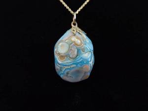 .925 Sterling Silver Raw Turquoise Agate Pendant Vermeil Necklace