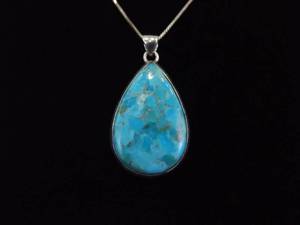 lot 2 image: .925 Sterling Silver Turquoise Cabochon Pendant Necklace