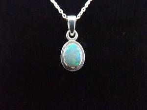 lot 10 image: .925 Sterling Silver Opal Cabochon Pendant Necklace