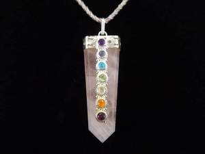 lot 13 image: .925 Sterling Silver Healing Crystal Multi Colored Stone Accented Larger Pendant Necklace