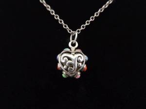 lot 14 image: .925 Sterling Silver Multi Colored Stone Accented Scrolled Heart Pendant Necklace