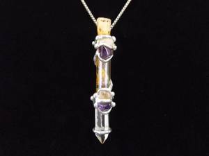 lot 17 image: .925 Sterling Silver Sealed Healing Vial of Amethyst and Citrine Pendant Necklace