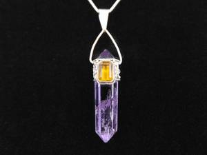 lot 18 image: .925 Sterling Silver Amethyst and Citrine Accented Healing Crystal Pendant Necklace