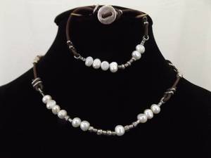 lot 29 image: .925 Sterling Silver SILPADA Pearl Necklace and Bracelet Set