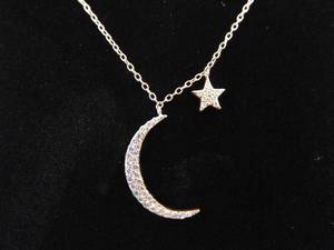 lot 36 image: .925 Sterling Silver Moon and Star Rose Gold Pendant Necklace