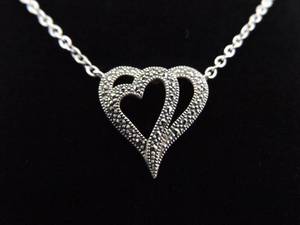lot 37 image: .925 Sterling Silver Art Nouveau Heart Pendant Necklace