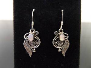 .925 Sterling Silver Inlayed Mother of Pearl Navajo Leaf Hook Earrings