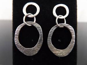 lot 92 image: .925 Sterling Silver SILPADA Hand Hammered Hoops Dangle Post Earrings