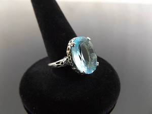 .925 Sterling Silver Topaz Scrolled Ring Size 7