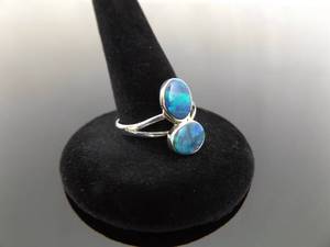 lot 55 image: .925 Sterling Silver Inlayed Opal Ring Size 7.75