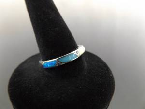 lot 56 image: .925 Sterling Silver Inlayed Opal Band Ring Size 7.25