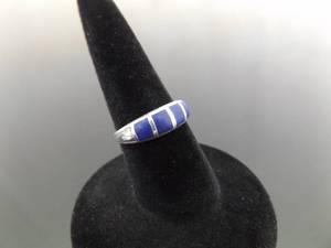 lot 60 image: .925 Sterling Silver Inlayed Lapis Lazuli Ring Size 3