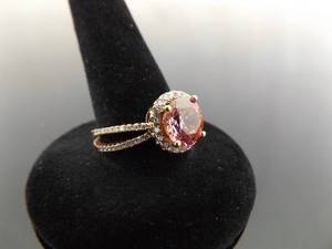 lot 66 image: .925 Sterling Silver Pink Sapphire Crystal Vermeil Ring Size 7