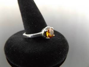 lot 70 image: .925 Sterling Silver Diamond Accented Citrine Ring Size 8