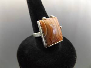 .925 Sterling Silver Agate Cabochon Ring Size 5.5