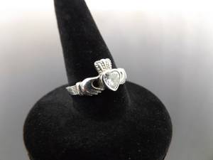 lot 75 image: .925 Sterling Silver Claddagh Zirconia Ring Size 6.25