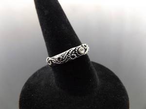 lot 77 image: .925 Sterling Silver Scrolled Zirconia Ring Size 4.75