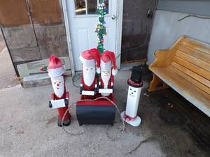 lot 14 image: Lot of 6 Large Outdoor Folk Art Wooden Christmas Decor.
