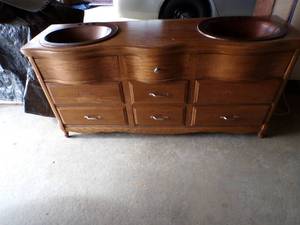 lot 63 image: Wooden Dresser w2 Sinks - Conversion to Vanity